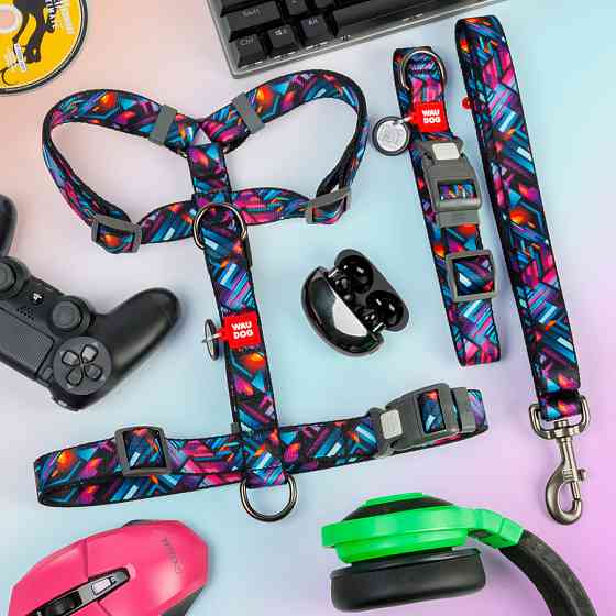 Повідець для собак нейлоновий WAUDOG Nylon, малюнок "Нескінченні світи", M, Ш 20 мм, Дов 122 см Коломыя