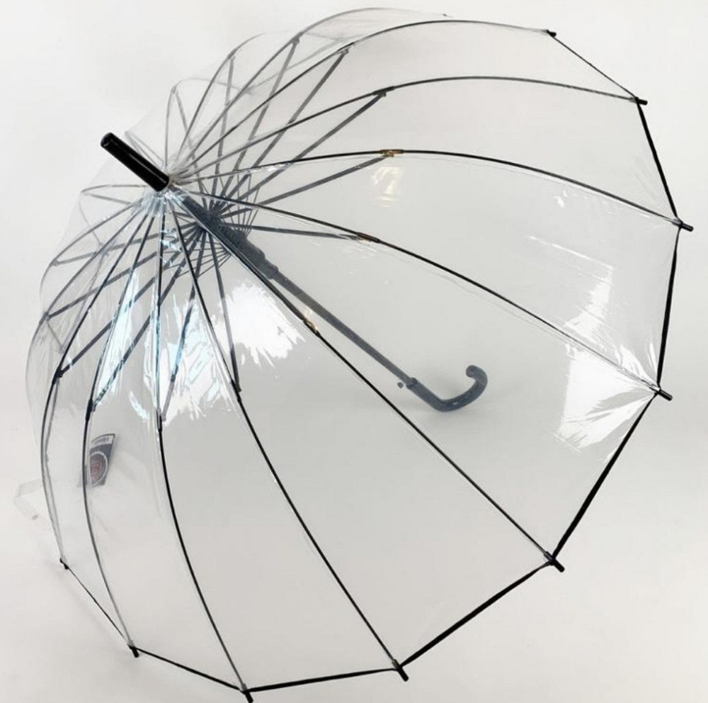 Прозора парасолька-тростина жіночий напівавтомат з 16 спицями чорний Київ - фото 1