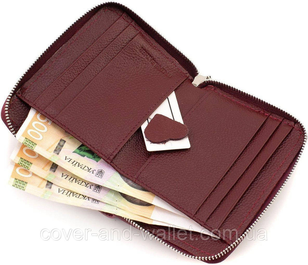 Невеликий жіночий гаманець із натуральної шкіри на блискавці бордового кольору ST Leather Київ - фото 6