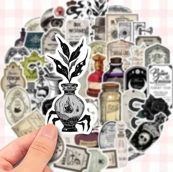 Набор винтажных готических стикеров – аптекарские этикетки, 50 штук Киев