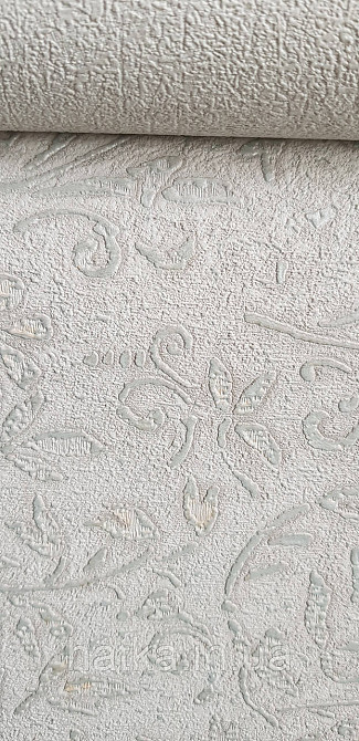 Обои виниловые на флизелине Marburg Aura метровые маленькие цветы бирюзовые серебристые на белом структурные Киев - изображение 3