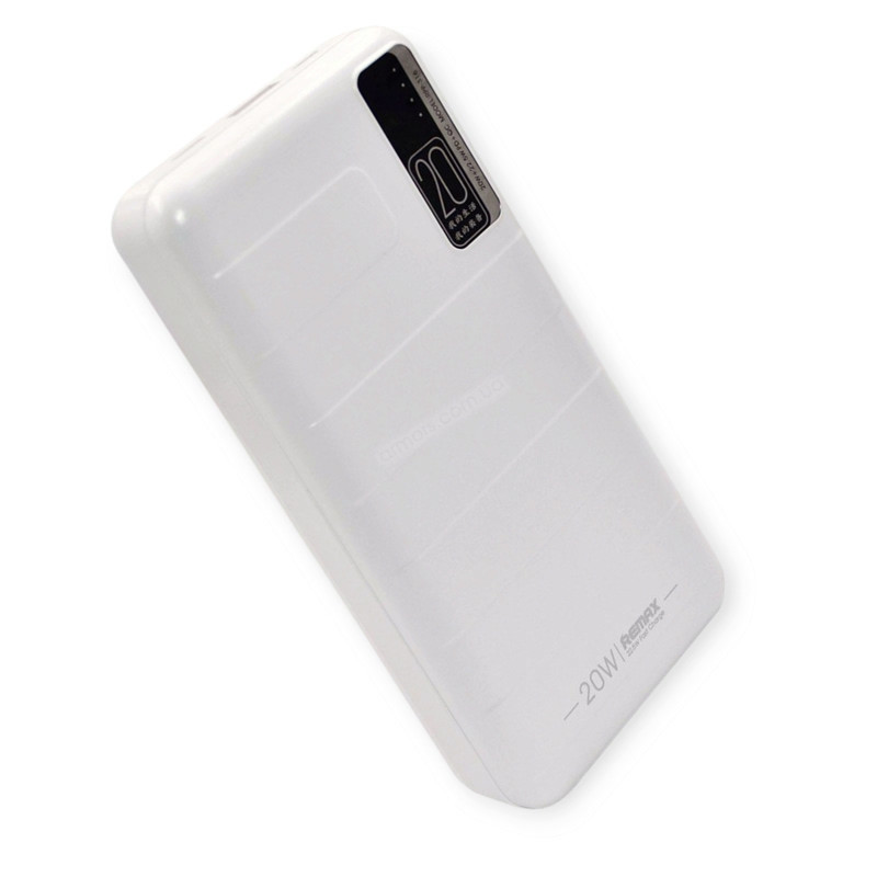 Повербанк 20000 mAh, 1 USB выход, заряд через MicroUSB, Type-C, индикатор заряда, белый Remax Мукачево - изображение 1