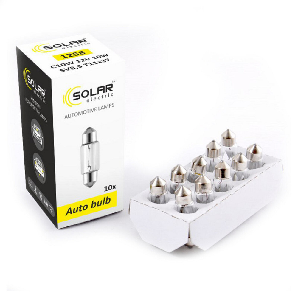 Лампа розжарювання Solar C10W 12V 10W SV8.5 T11x37, 10шт Київ - фото 1