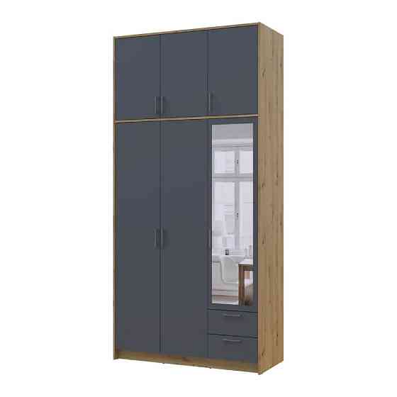 Шафа для одягу Doros Ронді з високою антресоллю і дзеркалом Дуб Артизан/Графіт 3 ДСП 121х52х260 (DRS-011875) Львів