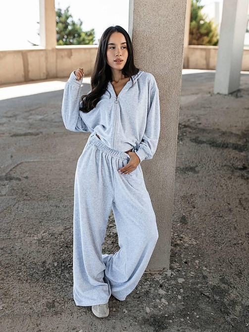 Женский повседневный оверсайз костюм двойка: кофта и штаны хлопковый велюр Меланж Одесса - изображение 1