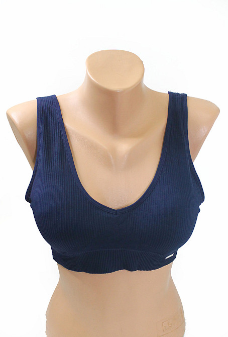 Бесшовний топ бюстгальтер рубчик з широкою гумкою Темно-синій L/XL Харків - фото 1