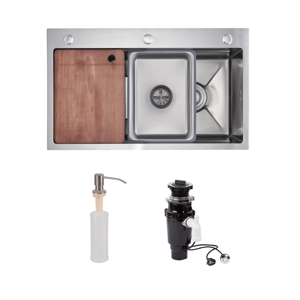 Комплект Lidz Handmade H7545 Мойка для кухни интегрированная Decor Honeycomb LDH7545DEC48372 + Lidz (BLA) Измельчитель для Киев - изображение 1