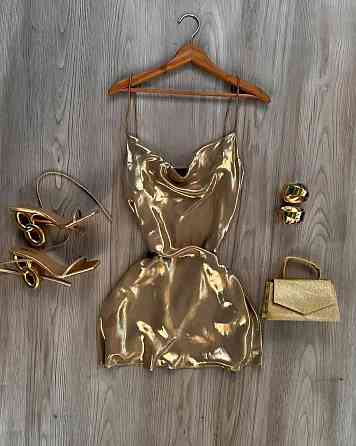 Женское роскошное праздничное золотое платье с эффектом жидкого металла трикотаж металлик 44/46 Одесса