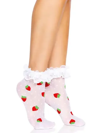 Шкарпетки жіночі з полуничним принтом Leg Avenue Strawberry ruffle top anklets One size, мереживні м Львов