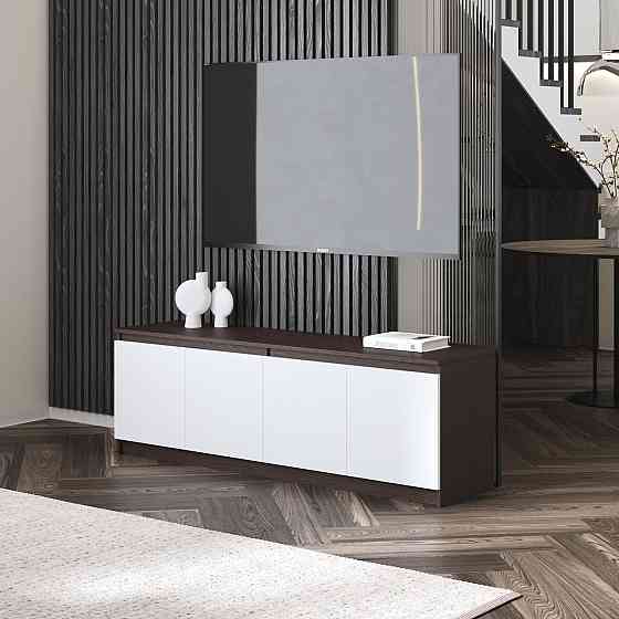 Тумба под телевизор VAYS в гостиную, современная с полками, без ручек R-31 Венге Темный-Белый фасад Львов