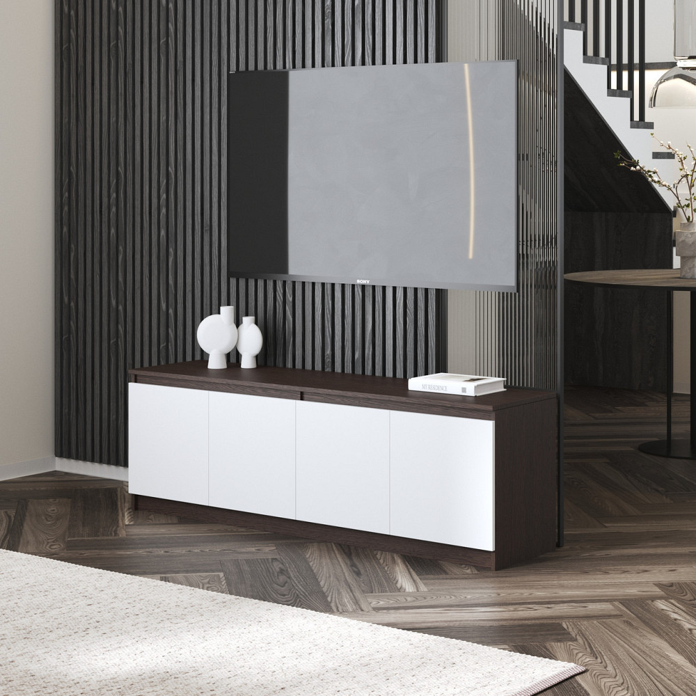 Тумба под телевизор VAYS в гостиную, современная с полками, без ручек R-31 Венге Темный-Белый фасад Львов - изображение 1
