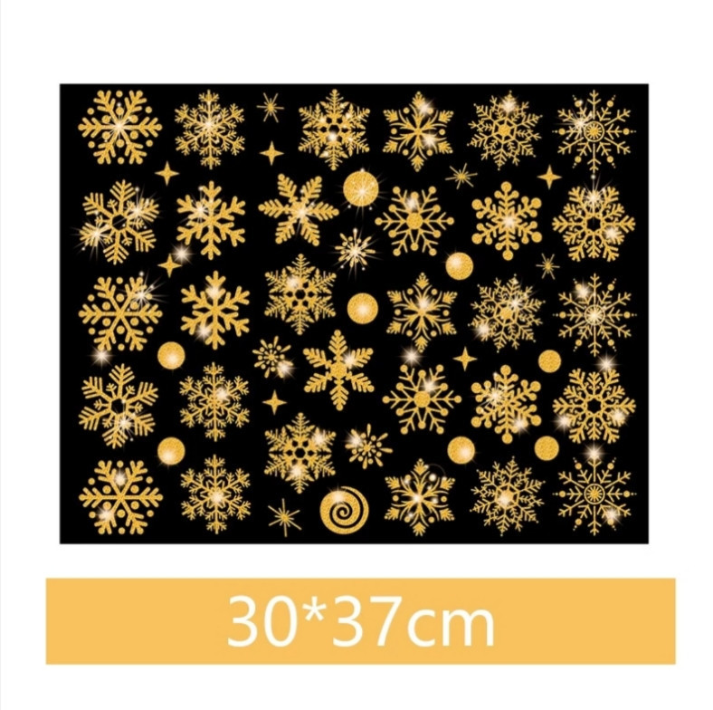 Новорічні стікери сніжинки на вікна золоті з блискітками - розмір стікера 37*30см, силікон Київ - фото 1