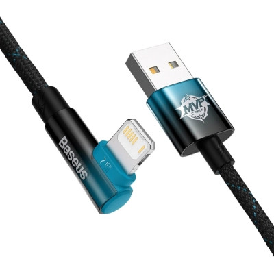 Дата кабель USB 2.0 AM to Lightning 2.0m 2.4A 90° corner black/blue Baseus (CAVP000121) Вінниця - фото 3