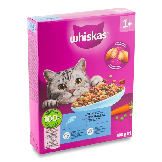 Повнораціонний сухий корм для дорослих котів Whiskas (Віскас) смачні подушечки з тунцем, 300 г Вінниця