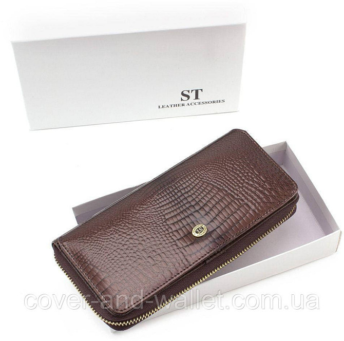 Женский лаковый кошелек на молнии из натуральной кожи ST Leather S7001A Dark brown Киев - изображение 10
