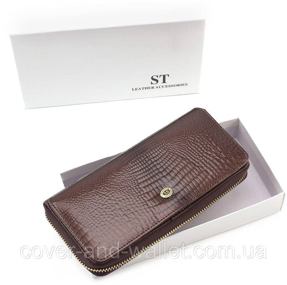Жіночий лаковий гаманець з натуральної шкіри на змійці ST Leather S7001A Dark brown Київ - фото 10