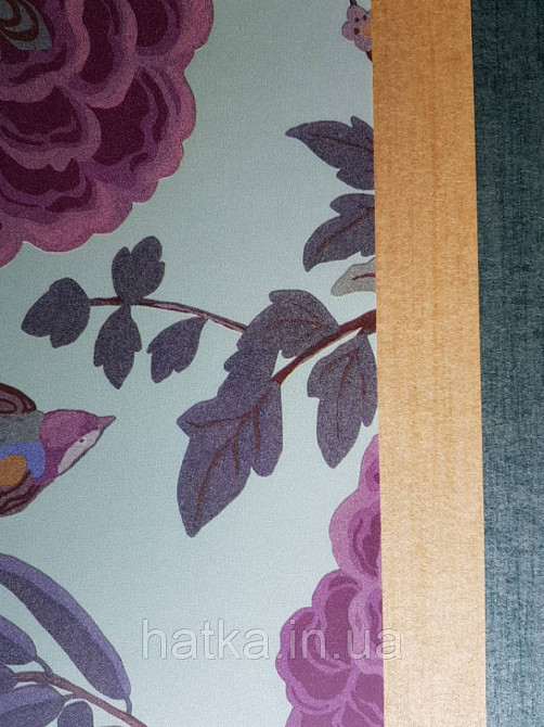 Шпалери флізелінові Decoprint екологічно чисті Daimon квіти листя гілки птиці рожеві сині на салатовому Київ - фото 2