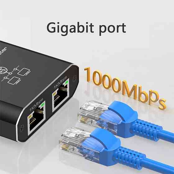 LAN Splitter 1 to 2 гигабитный Ethernet 1000 Mbps RJ45 сплиттер с питанием Type-C алюминиевый корпус Киев