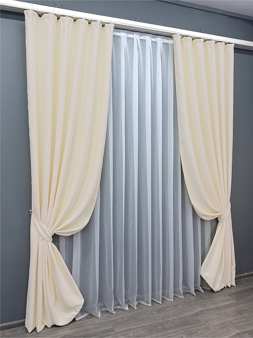 Комплект готовых штор VR-Textil Bagema Rvs № 1293ш Кремовый 100х270 см 2 шт ( 31-626) Киев - изображение 3