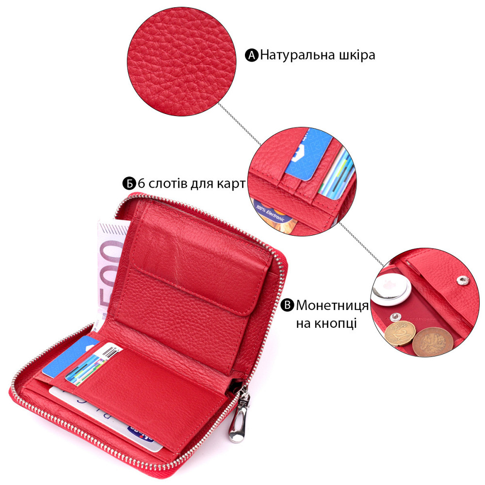 Яркое портмоне для женщин на молнии из натуральной кожи ST Leather 19486 Красный Киев - изображение 7