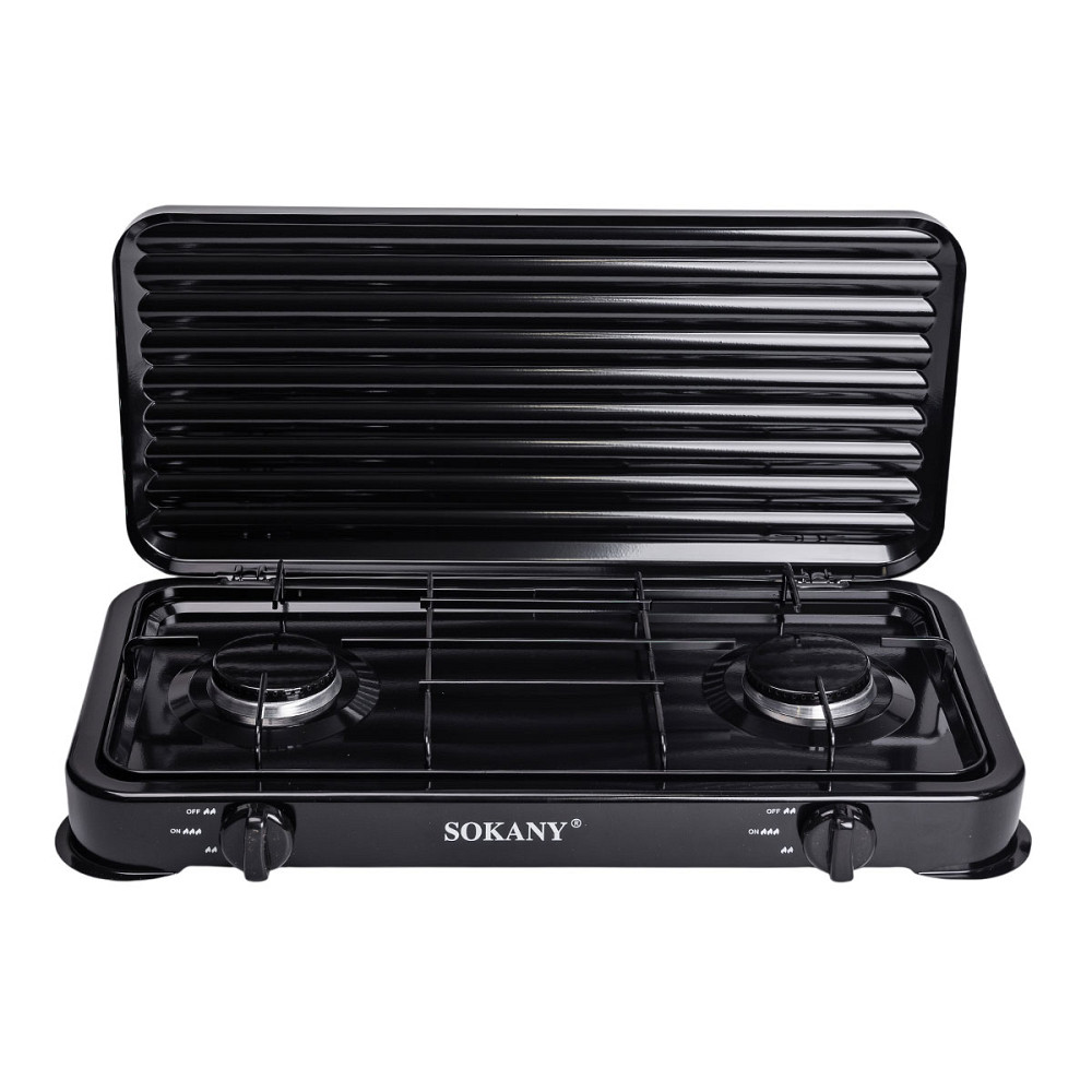 Настільна газова плита на 2 конфорки 4.4 кВт міні газова плита для балонного газу Чорна Sokany SK-6002B Коломия - фото 1
