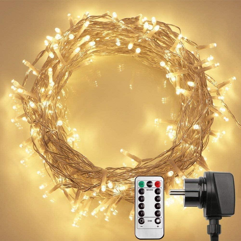 Новорічна гірлянда нитка 10-12 м, 100-120 LED: Тепле біле світло, 8 режимів, пульт ДК, таймер, діммер Київ - фото 1