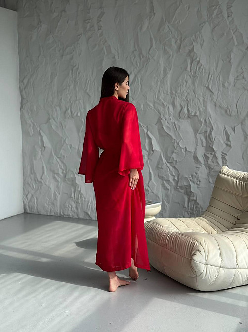 Довгий шифоновий халат Красный L/2XL Харьков - изображение 3