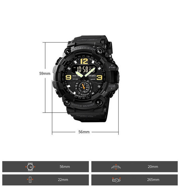 Чоловічий спортивний наручний годинник Skmei 1637 водонепроникні (Чорні) Вінниця - фото 8