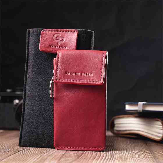 Яркая женская ключница футляр из натуральной кожи Красный (GRANDE PELLE) Киев