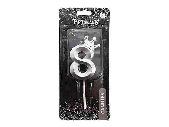 Свеча-цифра 8 6см серебро 3D с короной арт.863118 ТМ PELICAN Киев