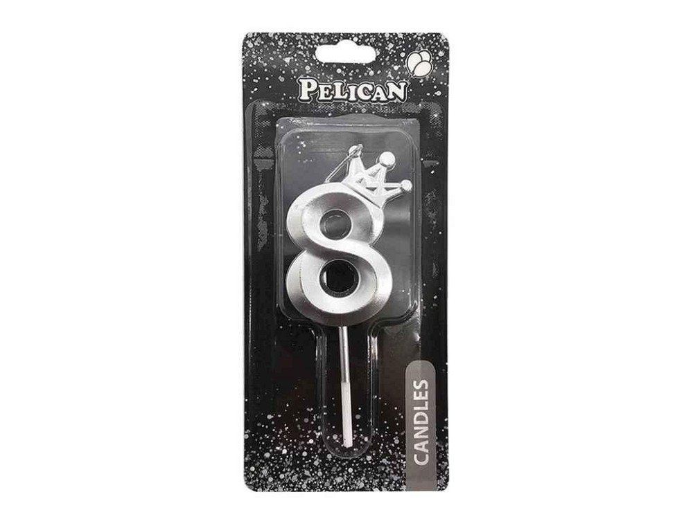 Свеча-цифра 8 6см серебро 3D с короной арт.863118 ТМ PELICAN Киев - изображение 1