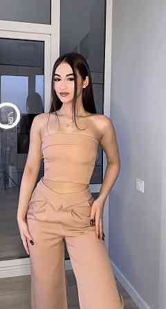 Жіночий стильний брючний костюм-двійка: топ і штани костюмка Беж, 42/44 Одеса