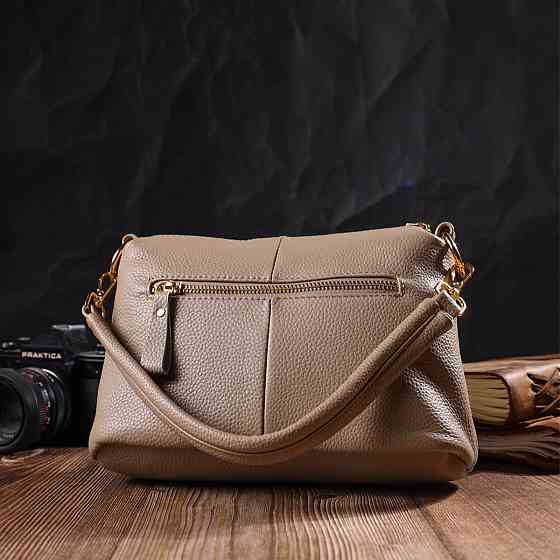 Практична жіноча сумка через плече з натуральної шкіри Бежева (Vintage) Київ