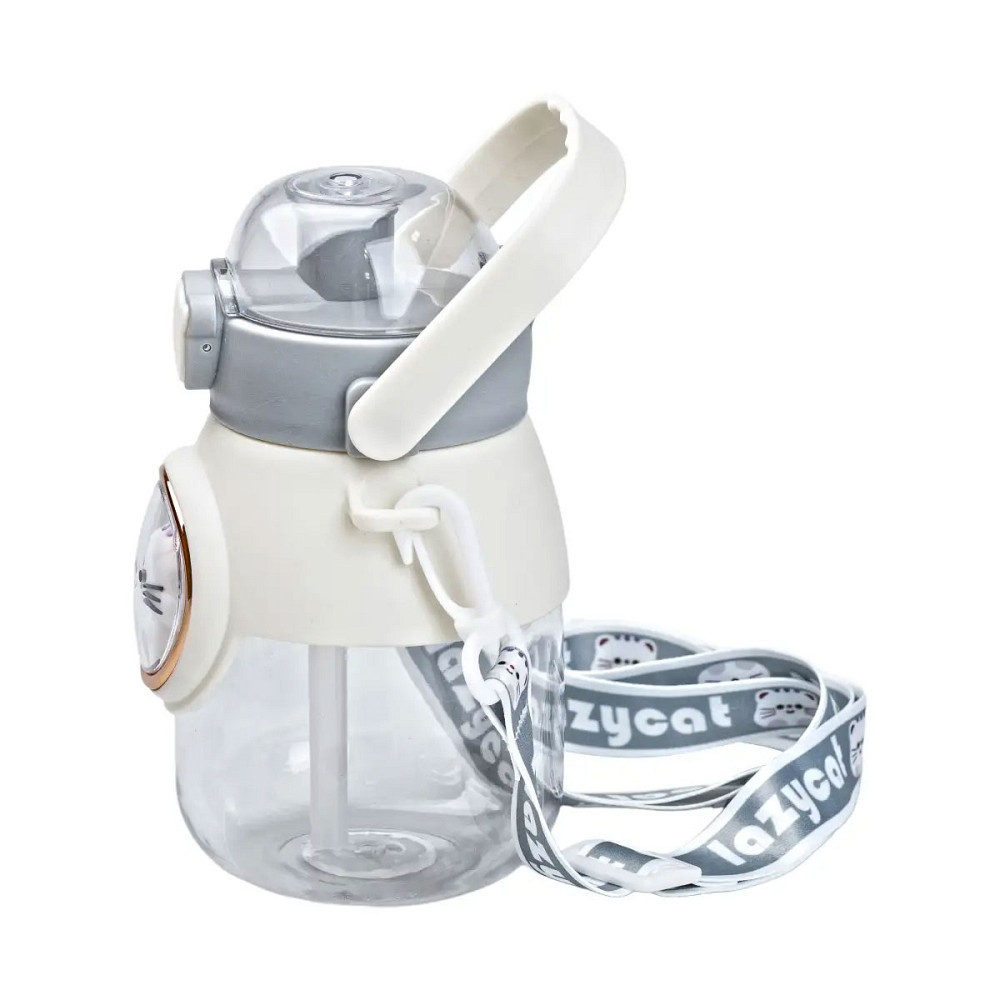 Пляшка для води з трубочкою 820 мл дитяча з ручкою та ремінцем Сірий HPGM2217G Коломия - фото 6