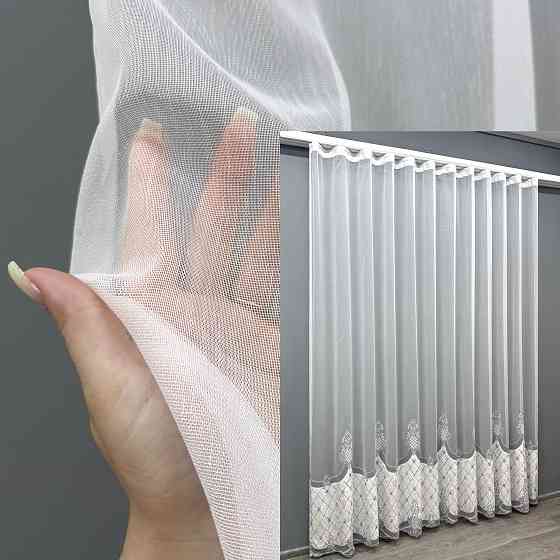 Тюль бамбук с вышивкой и бархатом цвет белый с серым 1811т Киев