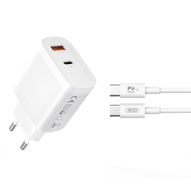 Мережевий зарядний пристрій XO L116 PD30W/QC18W 1USB-C+1USB-A Type-C кабель білий Львів - фото 1
