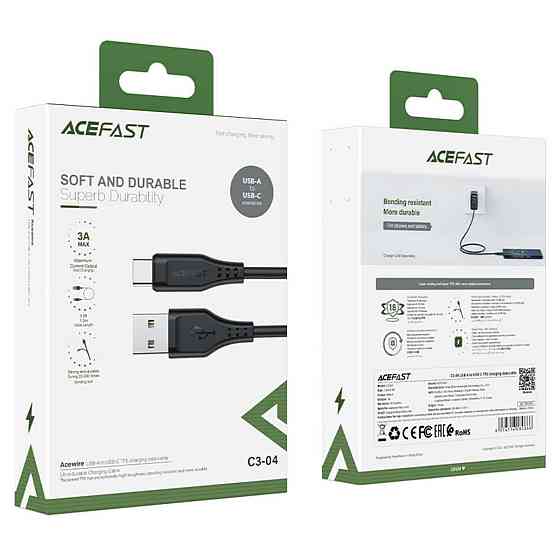 Кабель ACEFAST C3-04 USB to Type-C 3A, 1.2m, TPE, TPE connectors, Black Київ