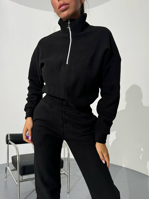 Женский теплый прогулочный костюм двойка: кофта и брюки двусторонний флис Черный, 46/48 Одесса - изображение 3