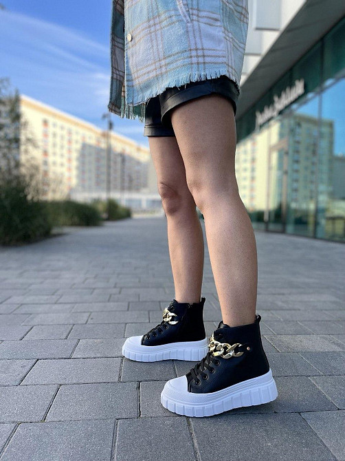 Кеды женские черные эко-шкира высота 11см подошва 4см размеры 37-41 (4758) Коломия - фото 2