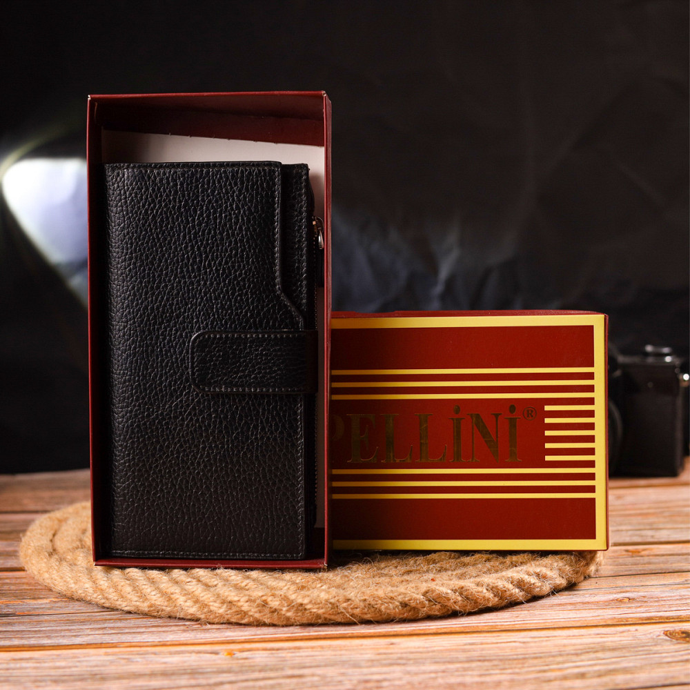 Жіночий вертикальний гаманець з натуральної шкіри Чорний (CANPELLINI) Київ - фото 4