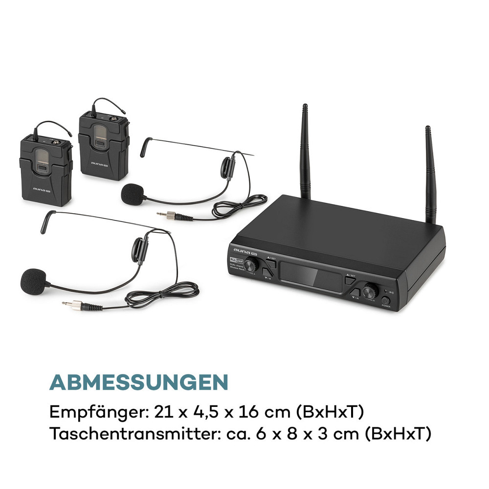 UHF200C-2B 2-канальний комплект бездротових мікрофонів UHF Приймач 2xпередавач + гарнітура 2x мікрофон Рівне - фото 8