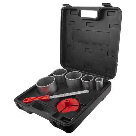 Коронки кільцеві з вольфрамовим напиленням Ø33, 53, 67, 73, 83 мм + основа зі свердлом (кейс) SIGMA (1512081) Київ