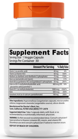 Комплекс вітамінів В + С Doctors Best Fully Active B Complex 30 капс Київ