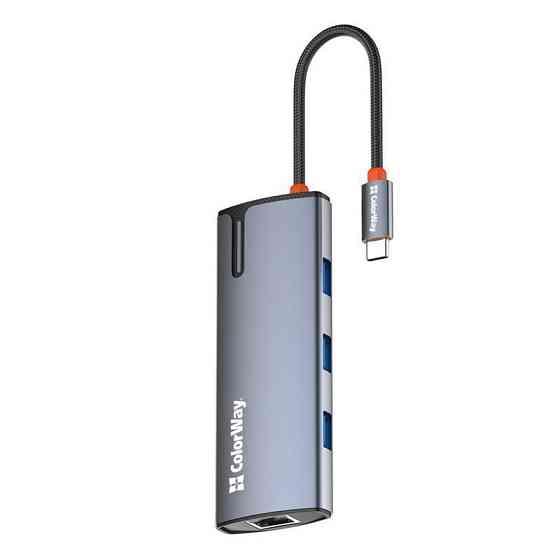 Док-станція ColorWay USB-C 6-в-1 Type C PD 100W/USB3.0х3/HDMI 4К/RJ45 (CW-HUB02) ( Сірий ) Харьков
