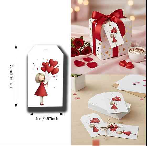 Бирки ко Дню влюблённых с девочкой и сердечками, 12 шт Киев