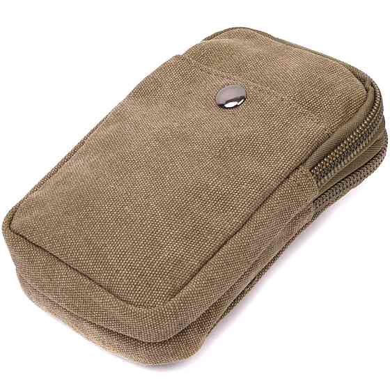 Компактная сумка-чехол на пояс с металлическим карабином из текстиля Vintage 22224 Оливковый Киев