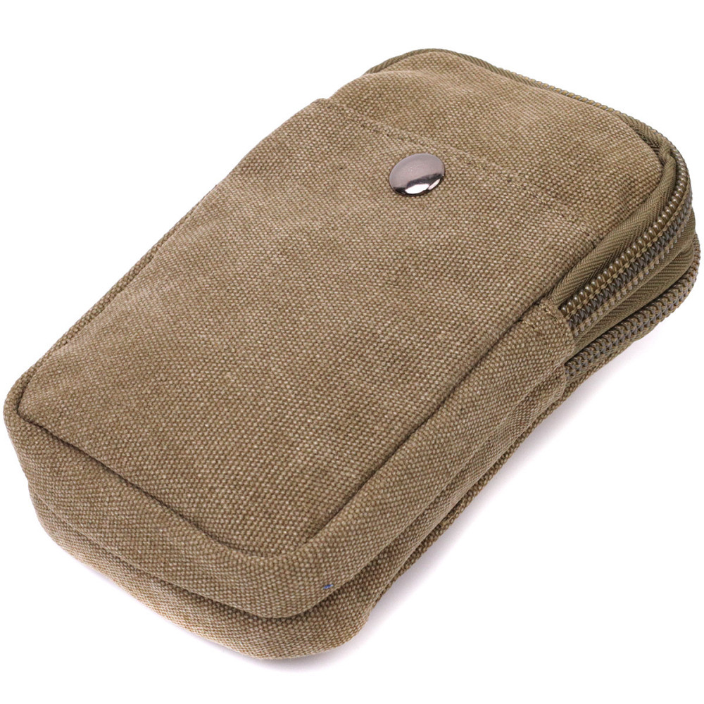 Компактна сумка-чохол на пояс із металевим карабіном із текстилю Vintage 22224 Оливковий Київ - фото 5