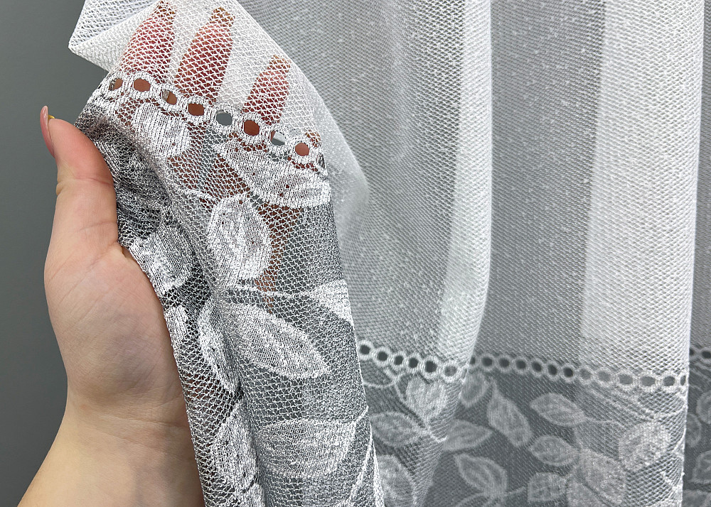 Тюль VR-Textil 2010т Жакард Білий з сірим 400х270 см (42-1074) Київ - фото 5
