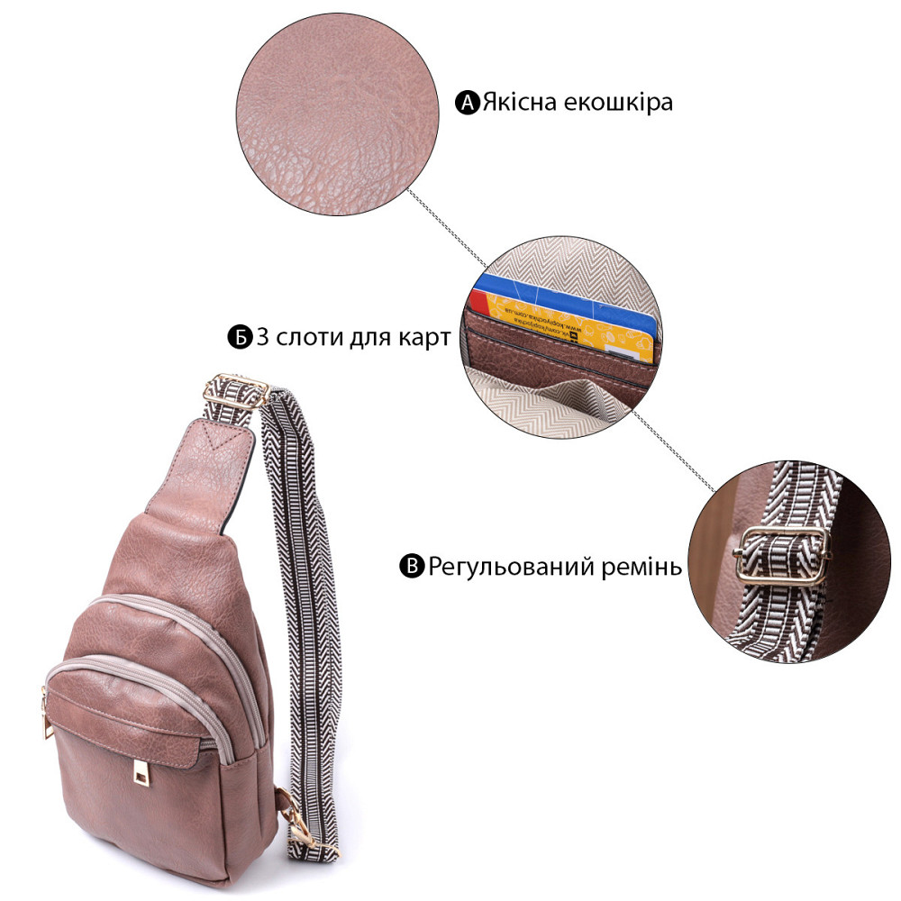 Стильна жіноча сумка через плече з отвором для навушників з екошкіри Vintage 22786 Коричневий Київ - фото 4