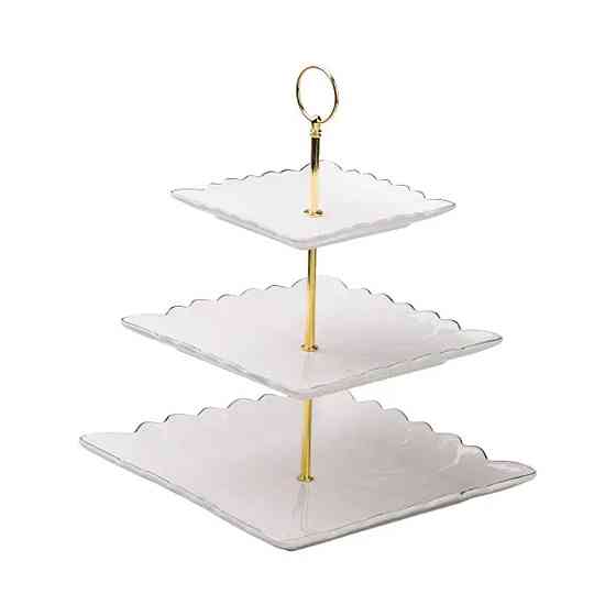 Этажерка для фруктов и десертов 3- ярусная квадратная, белая HP-7-730 Киев